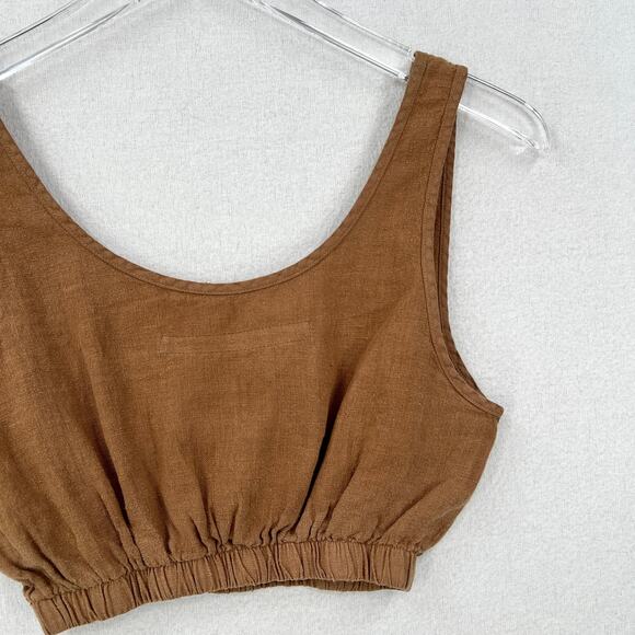 ENZA COSTA Linen Crop Tank Bra Top Womens XS Brown Layering Minimal Revolve NEW - Picture 7 of 13